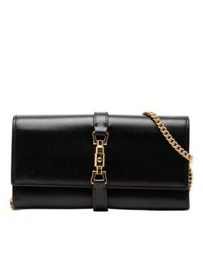 Gucci Jackie 1961 Crossbody Chain Wallet Shoulder Bag Black Leather